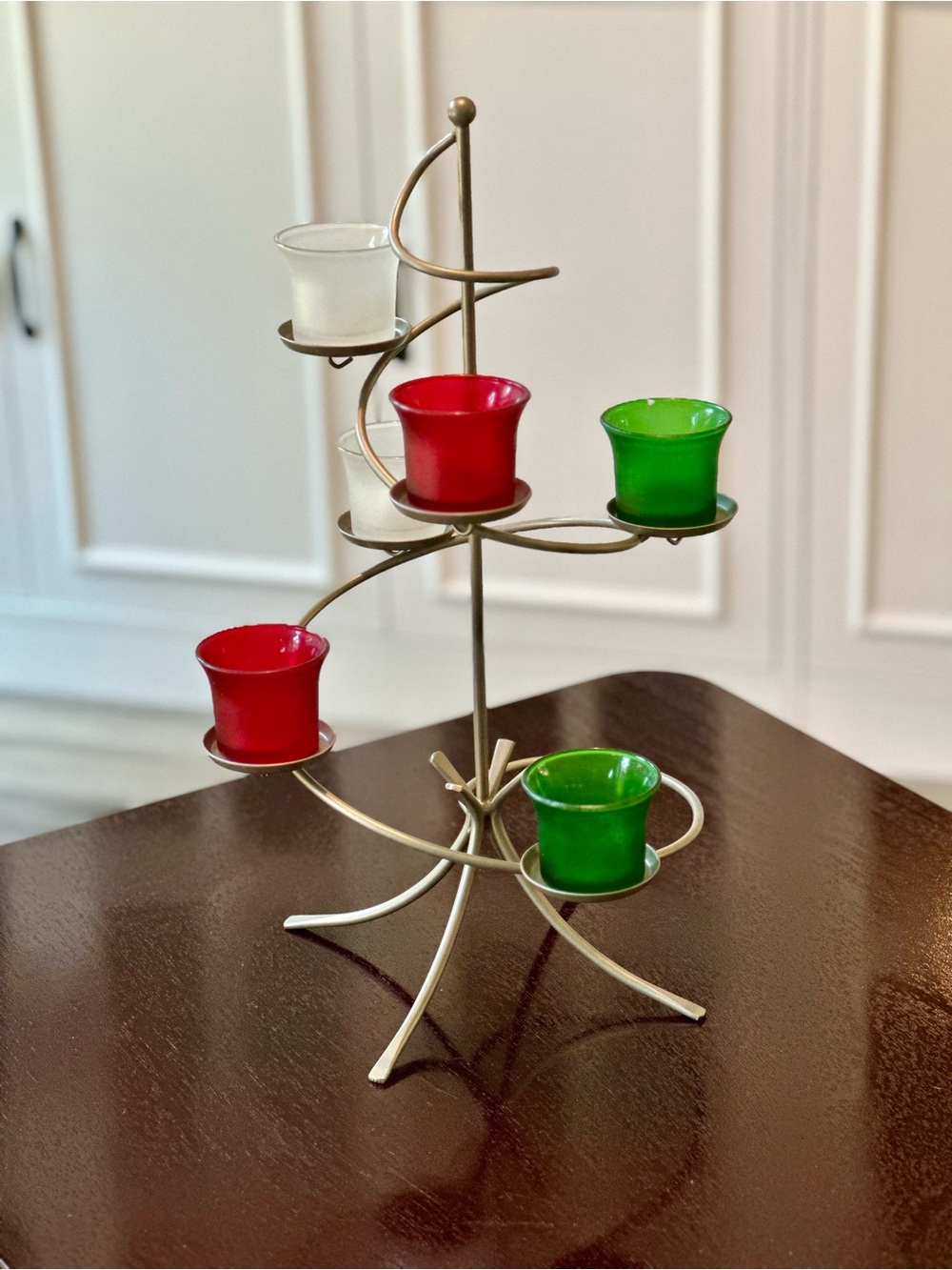 PartyLite Spiral Votive Candle Holder Tree w 6 Frosted Glass Cups